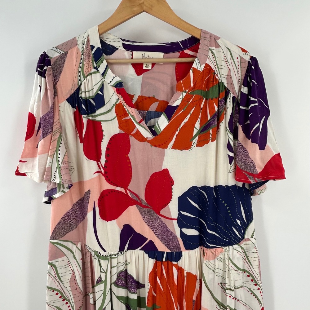 Nurture by Westbound Woman Tropical Maxi Dress 1X Red Orange Purple Floral Rayon
